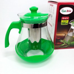 Чайник заварювальний Con Brio Green CB-6215 1,5 л, Чайник самовар скляний. Колір: зелений