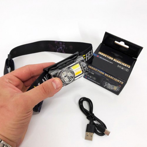 Ліхтар налобний YY-19B-3SMD+2COB(white+yellow+red), Налобний ліхтарик із usb зарядкою