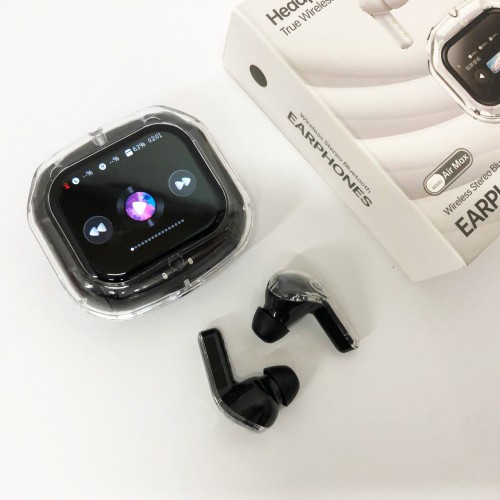 Бездротові вакуумні навушники TWS з дисплеєм LED, вологозахист IPx4 Bluetooth 5.4 з кейсом. Колір: чорний