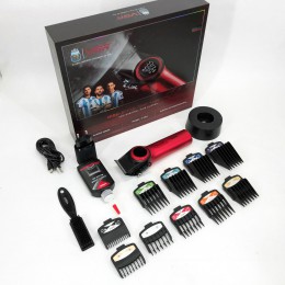 Професійна машинка для стрижки волосся VGR V-001 RED з дисплеєм 9000 об та 10 насадками (1,5-24 мм)