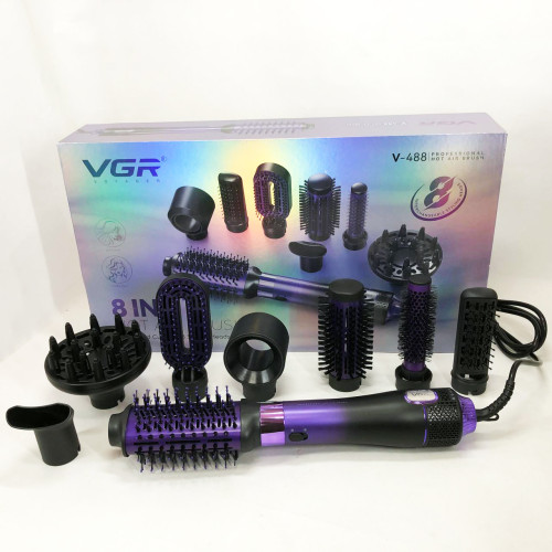 Фен-щітка стайлер VGR 8 в 1 V-488. Колір: фіолетовий