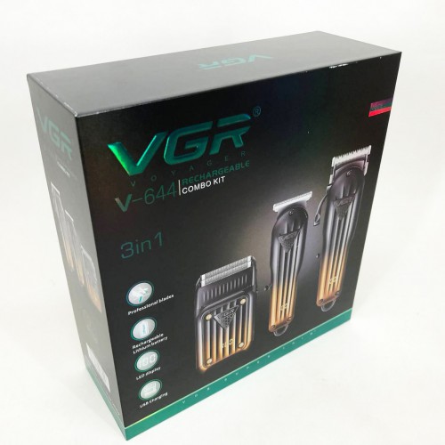 Комплект VGR 3 в 1 V-644 акумуляторна машинка для стрижки, триммер та електробритва шейвер