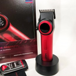 Професійна машинка для стрижки волосся VGR V-001 RED з дисплеєм 9000 об та 10 насадками (1,5-24 мм)