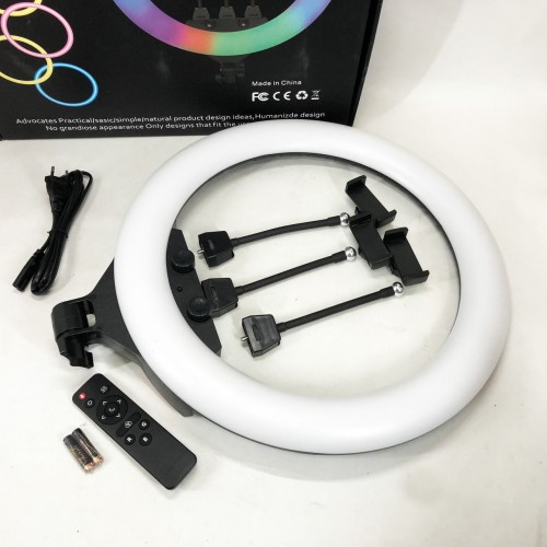 Кільцева LED лампа RGB MJ45 Ring 45 см комплектація адаптер із вбудованим кабелем, тримачі для телефону, пульт