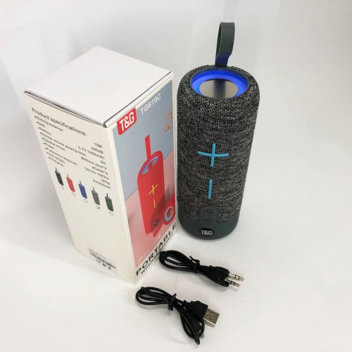 Портативна Bluetooth колонка TG619C FM-радіо USB/TF з ремінцем, Bluetooth колонка з підсвічуванням. Колір: сірий
