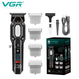 Акумуляторна машинка для стрижки VGR V-900 з дисплеєм бездротова для стрижки волосся. Колір: чорний