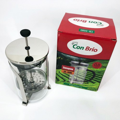 Френч-прес Con Brio CB-5580 0.8 л, Стильний скляний чайник для заварювання, Заварний скляний чайник