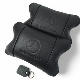 Набір шкіряних подушок Mercedes-Benz + брелок у подарунок, подушка на підголовник