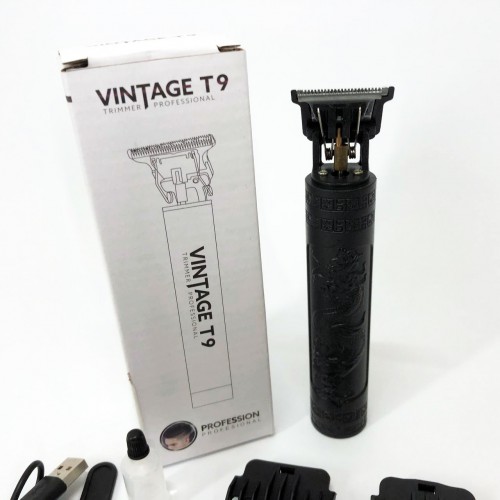 Машинка для стрижки волосся Vintage T9-2 BLACK 4 насадки