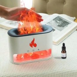 Лампа зволожувач повітря Docsal Flame 3 в 1 з соляним камінням, Портативний зволожувач лампа біла