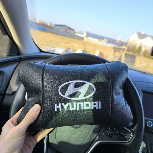 Набір подушок для авто Hyundai 2шт, натуральна шкіра, чорний колір, комфортні підголовники в автомобіль