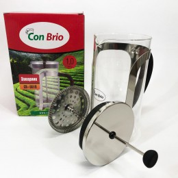 Френч-прес Con Brio 1000 мл скло нержавіюча сталь CB-5510, Чайник для заварювання трав, Заварник прозорий
