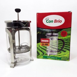 Френч-прес Con Brio CB-5580 0.8 л, Стильний скляний чайник для заварювання, Заварний скляний чайник