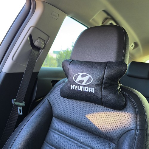 Набір подушок для авто Hyundai 2шт, натуральна шкіра, чорний колір, комфортні підголовники в автомобіль
