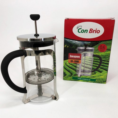 Френч-прес Заварник для чаю та кави Con Brio CB-5560 600 мл, Чайник самовар скляний для заварки