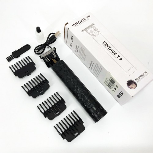 Машинка для стрижки волосся Vintage T9-2 BLACK 4 насадки