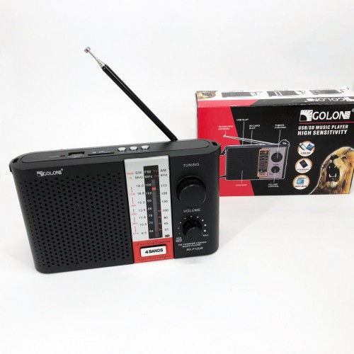 Радіоприймач переносний GOLON RX F12 AM/FM/SW, Радіоприймач am fm, Радіо переносне фм. Колір: чорний