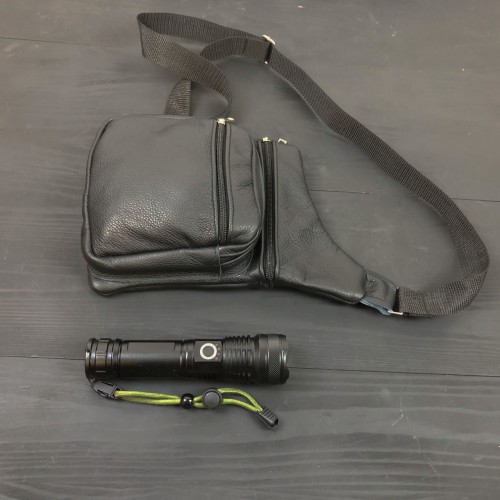 Подарунковий набір 2В1! Сумка шкіряна + професійний ліхтар: POLICE BL-X71-P50