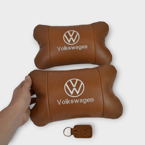 Набір подушок 2шт для автомобіля Volkswagen, з натуральної коричневої шкіри. Подушки на підголовник