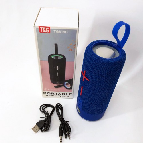 Портативна Bluetooth колонка TG619C FM-радіо USB/TF з ремінцем, блютуз колонка з підсвічуванням. Колір: синій