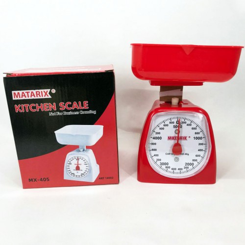 Ваги кухонні механічні MATARIX MX-405 5 кг, ваги для зважування продуктів. Колір: червоний