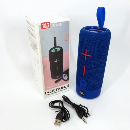 Портативна Bluetooth колонка TG619C FM-радіо USB/TF з ремінцем, блютуз колонка з підсвічуванням. Колір: синій