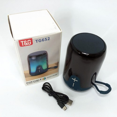 Акумуляторна переносна колонка TG652 5W з RGB підсвічуванням та ремінцем, блютуз колонка. Колір: синій