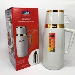 Термос Magio MG-1050W зі скляною колбою, Хороший невеликий термос для питної води. Колір: білий