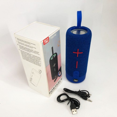 Портативна Bluetooth колонка TG619C FM-радіо USB/TF з ремінцем, блютуз колонка з підсвічуванням. Колір: синій