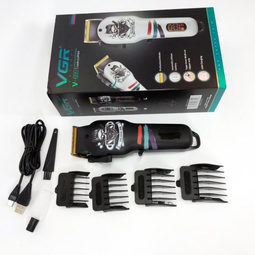 Машинка для стрижки волосся та бороди професійна VGR V-699 з насадками та LED дисплеєм. Колір: чорний
