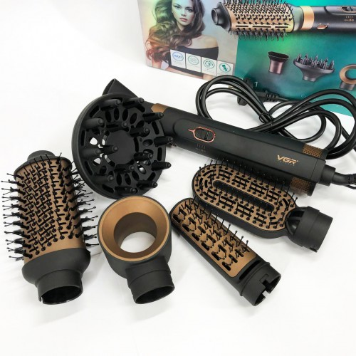 Фен стайлер для укладання та завивки волосся VGR V-491 6 в 1, Professional, 1000 Вт, Фен з насадками