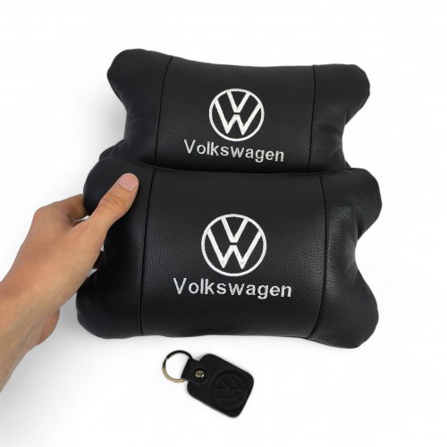 Набір подушок 2шт в авто Volkswagen з натуральної шкіри, на підголовник у машину, Автомобільна  подушка