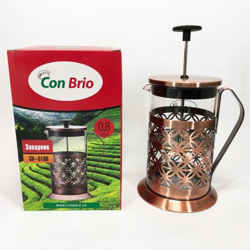 Френч-прес Заварник для чаю Con Brio CB-5180 800мл, Скляний чайник для чаю чайники