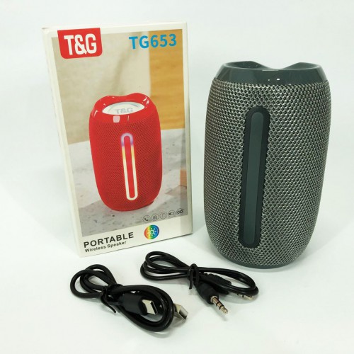 Портативна Bluetooth-колонка TG653 USB з ремінцем, гучна колонка для вечірки. Колір: сірий