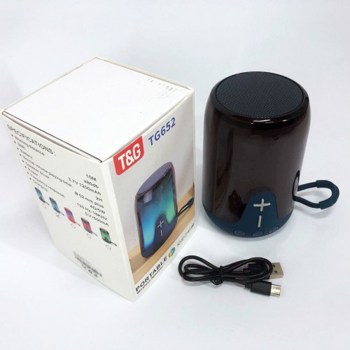 Акумуляторна переносна колонка TG652 5W з RGB підсвічуванням та ремінцем, блютуз колонка. Колір: синій
