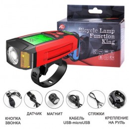 Велофара з комп'ютером та сигналом AS0808-XPG+2LED(yellow)+2COB(red), виносна кнопка