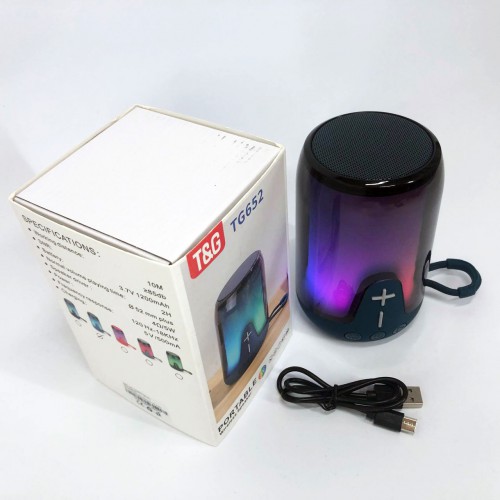 Акумуляторна переносна колонка TG652 5W з RGB підсвічуванням та ремінцем, блютуз колонка. Колір: синій