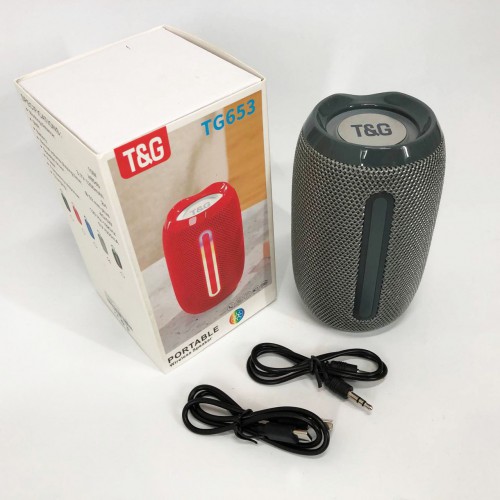 Портативна Bluetooth-колонка TG653 USB з ремінцем, гучна колонка для вечірки. Колір: сірий