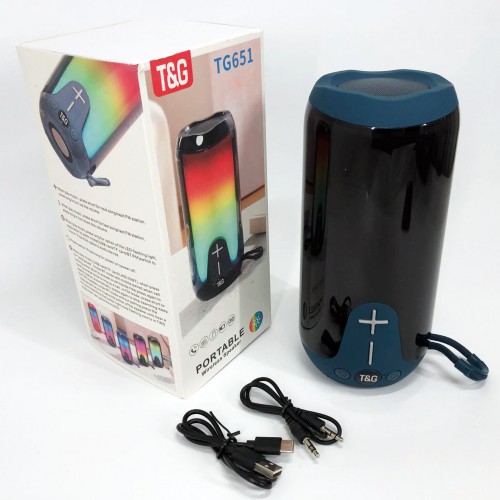 Bluetooth-колонка TG651 з RGB ПІДСВІТКОМ, акумуляторна колонка для музики, для вечірки. Колір: синій