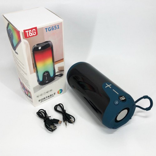 Bluetooth-колонка TG651 з RGB ПІДСВІТКОМ, акумуляторна колонка для музики, для вечірки. Колір: синій