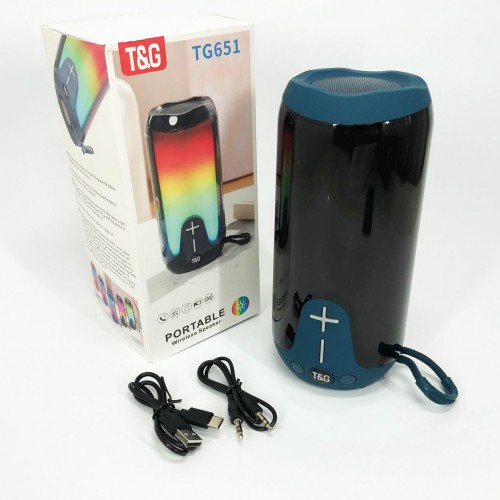 Bluetooth-колонка TG651 з RGB ПІДСВІТКОМ, акумуляторна колонка для музики, для вечірки. Колір: синій