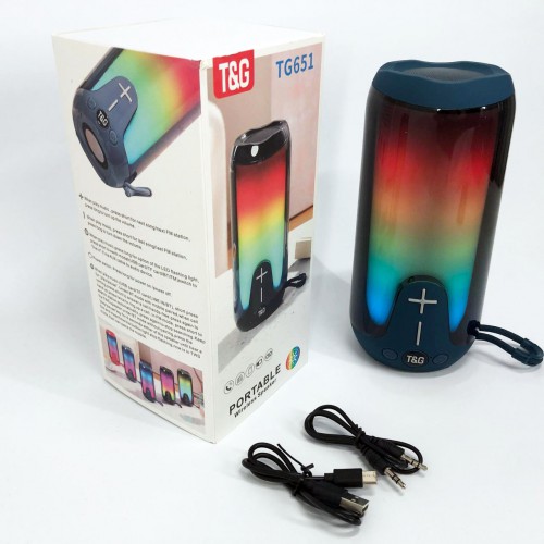 Bluetooth-колонка TG651 з RGB ПІДСВІТКОМ, акумуляторна колонка для музики, для вечірки. Колір: синій