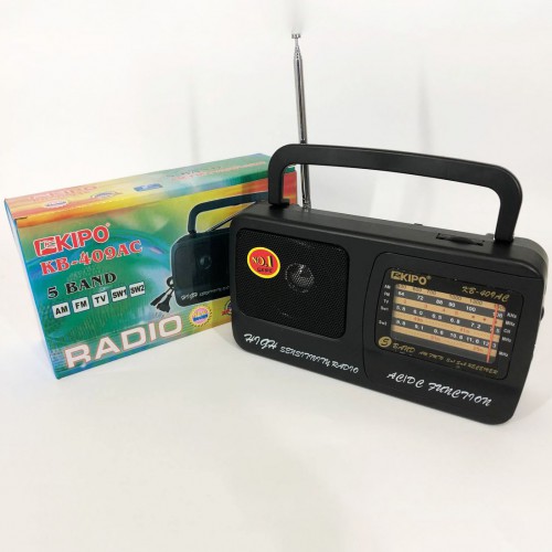 Радіоприймач Kipo KB-409AC потужний радіо FM c usb живлення від батареї R20 або від мережі Чорний