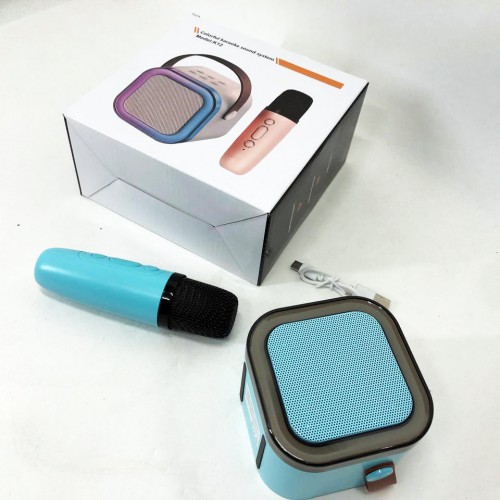 Портативна колонка з караоке мікрофоном та RGB підсвічуванням K12 10W Bluetooth. Колір: блакитний