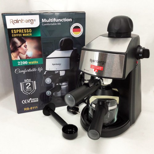 Кавомашина Rainberg RB-8111 кавоварка ріжкова з капучинатором 2200W Espresso, маленька кавоварка