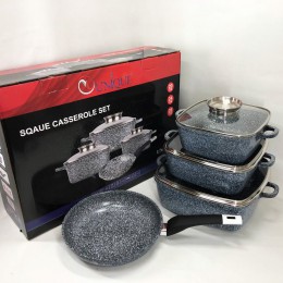 Набір казанів UNIQUE UN-5531 7 предметів, квадрат: 16 см, 20 см, 24 см, круглі 24 см сковорода