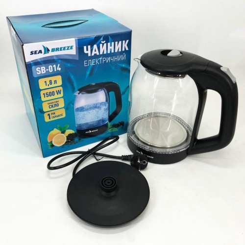 Чайник електричний SeaBreeze SB-014 1.8 л 1800 Вт, прозорий чайник з підсвічуванням, електрочайник