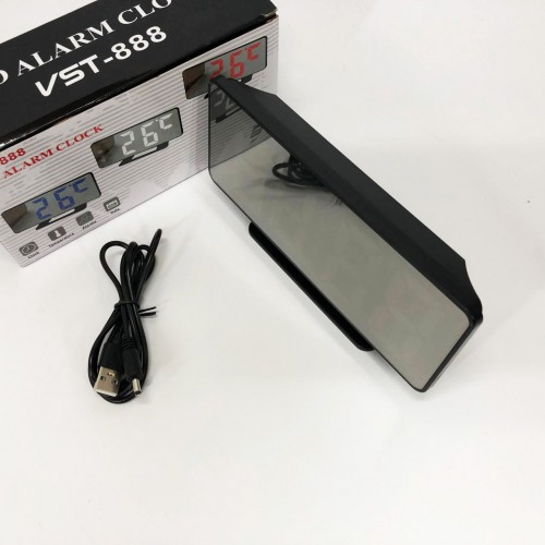 Годинник настільний дзеркальний VST-888Y-5 USB з синім циферблатом, Настільний годинник з підсвічуванням