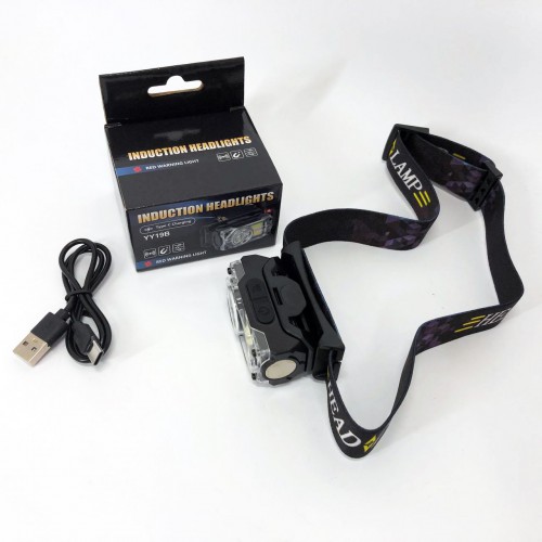 Ліхтар налобний YY-19B-3SMD+2COB(white+yellow+red), Налобний ліхтарик із usb зарядкою