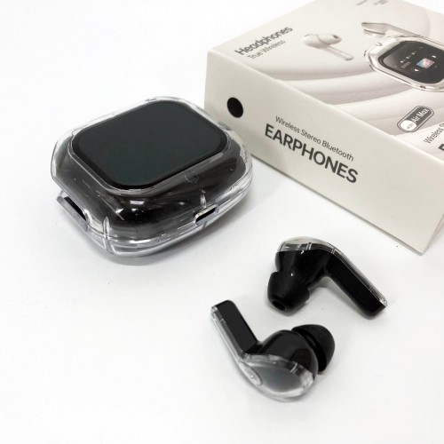 Бездротові вакуумні навушники TWS з дисплеєм LED, вологозахист IPx4 Bluetooth 5.4 з кейсом. Колір: чорний